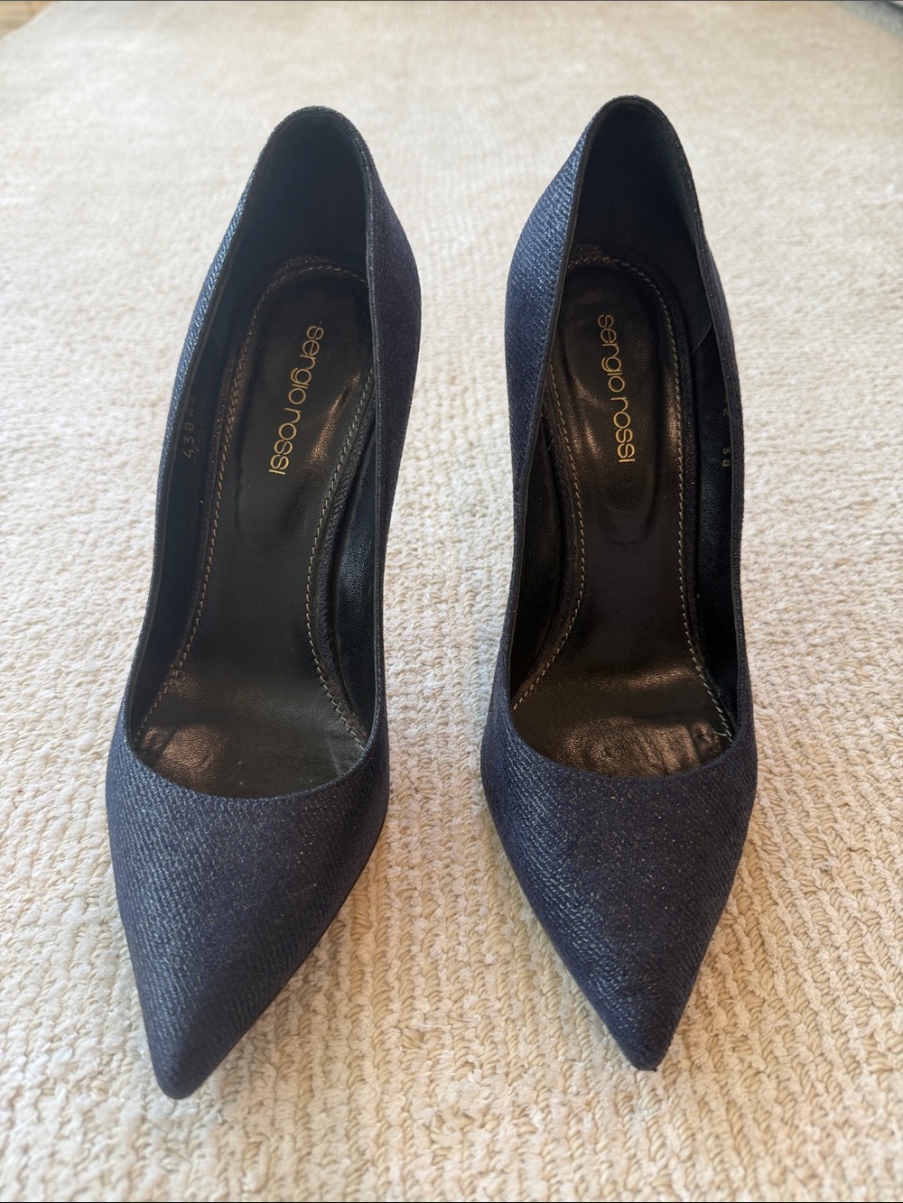 Sergio Rossi Dark Navy Pointed-Toe Denim Pumps